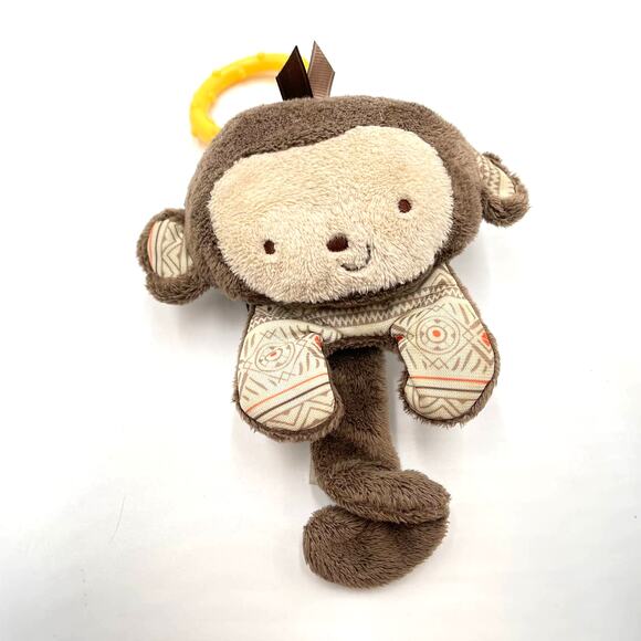 2013 Fisher Price 7" Monkey Plush Car Seat Clip Rattle Toy Brown Yellow Aztec - Picture 1 of 7